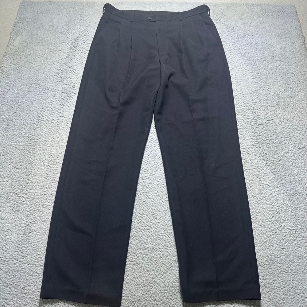 TravelSmith Mens 35W Dress Pants Black Pleated Front Straight Leg Travel Slacks